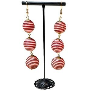 Red and White Wax Rope Bon Bon Earrings